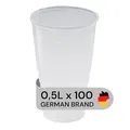 Produktbild: LogiPack GeRo Plastikbecher – Trinkbecher mit Eichstrich 0,5l | Einwegbecher aus Hartplastik (PP), transparent | Bierbecher & Partybecher – Kunststoffbecher, 100 Stück