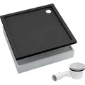 Produktbild: AQUABAD® Duschwanne Komplettset Basic Black Stone 90x90cm Quadrat inkl. Styroporträger und Ablaufgarnitur Alcadrain A49CR