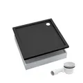 Produktbild: AQUABAD Duschwanne/Duschtasse | Komplettset Basic Black Stone 90x90cm Quadrat | inkl. Styroporträger und Marken-Siphon 90mm mit Chromdeckel | (Gesamthöhe inkl. Träger 16 cm) zum Befliesen
