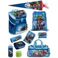 Produktbild: Scooli Schulranzen Campus Fit Avengers Schultasche, ab 1. Klasse, 980 Gramm, 18L Fassung (Erweitertes Set, 10-tlg., mit Lunch-Set, Sporttasche und Schultüte 85cm), leicht, ergonomisch, robust blau