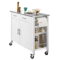 Produktbild: SoBuy Küchenwagen mit Edelstahlplatte Rollwagen mit Seitenregal, Sideboard, Kücheninsel, Küchenschrank & Servierwagen auf Rollen, Mobiler Trolley für Küchenorganisation Weiß, 107x94x46 cm FKW108-W