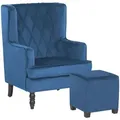Produktbild: Beliani - Sessel Blau Samtstoff Mit Hocker Wohnzimmerausstattung Salon Schlafzimmer Essbereich