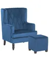 Produktbild: Moderner Sessel mit Fußhocker Polsterbezug aus Samtstoff blau Sandset