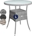 Produktbild: CASARIA® Gartentisch Polyrattan Wetterfest Rund Klein 60cm Grau Glas Tischplatte 80kg Belastbar Outdoor Terrasse Balkon Bistro Tisch Beistelltisch