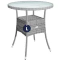 Produktbild: Casaria® Gartentisch Polyrattan Wetterfest Rund Klein 60cm Grau Glas Tischplatte 80kg Belastbar Outdoor Terrasse Balkon Bistro Tisch Beistelltisch