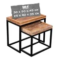 Produktbild: Mr. Deko Couchtisch 2er Set Lecce Mango Natur | Mangoholz | Vintage Optik | Kleine eckige Beistelltische | Kleiner Wohnzimmer Tisch | Industrial Look