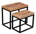 Produktbild: MR.DEKO Beistelltisch Set Lecce 2-tlg rechteckig Mangoholz 50 & 40 cm (2-teiliges Couchtisch-Set eckige Form für Wohnzimmer, 2-St), Massive Beistelltische aus Holz, ineinander schiebbar