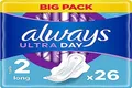 Produktbild: Always Ultra Damenbinden, Größe 2, lang, 26 Handtücher mit Flügeln, mittelstarker Tagesfluss, maximaler Komfort, super saugfähig und ultradünn