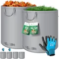 Produktbild: KESSER® Gartensack 4X 500L Set Laubsack Gartenabfallsack inkl. Handschuhe - Selbststehend 4 Griffe Stabil Robust & Faltbar - Laubsäcke Rasenschnitt Gartensäcke für Gartenabfälle Grünschnitt Grau