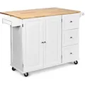 Produktbild: Küchenwagen mit erweiterter Tischplatte & Schubladen & verstellbare Ablage, Servierwagen mit Handtuchhalter & Gewürzregal, Kücheinsel auf Rollen,