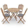 Produktbild: 5-tlg. Garten-Essgruppe Mit Kissen Klappbar Bambus Sitzgruppe Set Sitzgruppe