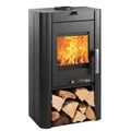 Produktbild: Haas+Sohn Prunus II Kaminofen 6,4 kW Holzofen mit Scheibenspülung, Easy Control, Vermiculite-Brennraum, Glaskeramik, 150 mm Rauchrohranschluss Oben, 1090 x 465 x 465 mm, perl-schwarz
