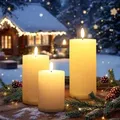 Produktbild: Outdoor LED Kerze mit Timer und Flammen Effekt 3er Set - 15 / 12,5 / 10 cm - Künstliche Stumpenkerze geriffelt warm weiß für Außen - Weiß