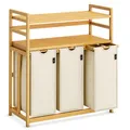 Produktbild: AdelDream Wäschekorb 150 l 3 Fächer 2 Regale ausziehbarer und abnehmbarer Wäschesack Wäschesammler Bambusrahmen Wäschebox laundry baskets Wäschesortierer Bambus Beige