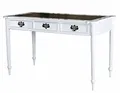 Produktbild: Klassischer Schreibtisch Mahagoni Weiß Kolonialstil englischer Tisch Handarbeit 124x64x75 cm mit Kunstleder-Pultplatte & 3 Schubladen Massivholz Computertisch Shabby Chic Schreibmöbel Unikat