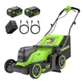 Produktbild: Greenworks 48V (24V x 2) Akku Rasenmäher bis zu 440m², 41cm Schnittbreite, 40L Sack Rasenmäher Elektro Plus Zwei 4Ah-Akkus und Doppelladegerät,3 Jahre Garantie-MO48L422-01