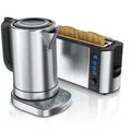 Produktbild: Arendo Frühstücks-Set in Edelstahl Design - Wasserkocher mit Temperaturauswahl & Toaster
