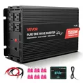 Produktbild: VEVOR 1500-W-Wechselrichter, 12 V DC auf 230 V AC, Reiner Sinus-Wechselrichter, mit Fernbedienung, USB- & Typ-C-Anschlüsse, 2 AC-Steckdosen, Schnellladung für RV, LKW, Outdoor-Camping