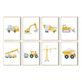 Produktbild: MeinBaby123® Bilder Baufahrzeuge | 8er Set DIN A4 | Bagger, Kran, Baumaschine, Kipplaster | Poster Kinderzimmer | Deko Bilder Kinderzimmer Junge | Babyzimmer | Premium Qualität (Bagger V5)