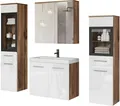 Produktbild: welltime Badmöbel-Set MADRIT II, Schrank mit Waschbecken, 2 Hänger, Spiegelschrank, (Komplett-Set, 5-St), Hängende Badmöbel mit Glaseinsätzen – in vielen Farben erhältlich