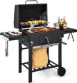 Produktbild: GOPLUS XXL Holzkohlegrill mit Deckel, Grillwagen mit 2 klappbaren Seitentischen, 8 Haken, Thermometer & Flaschenöffner, BBQ Grill für Picknick