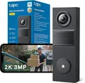 Produktbild: Tapo D205 Akku-Videotürklingel | WLAN Türklingel mit Kamera | 2K, 160° Weitwinkel, Zwei-Wege-Audio | Integrierter Akku | Lokale Speicherung auf microSD & H500 HomeBase | Kompatibel Solarpanel
