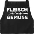 Produktbild: MoonWorks Grill-Schürze für Männer mit Spruch Fleisch ist mein Gemüse Baumwoll-Schürze Küchenschürze schwarz unisize