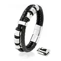 Produktbild: SERASAR Armband Herren Leder Silber 20cm - Lederarmband Männer Armreif Lederband Herrenarmreif Armschmuck Schmuck Herrenschmuck Flecht Geschenk Idee