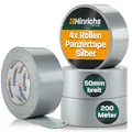Produktbild: Hinrichs Panzertape silber - 4 Rollen 50m x 50mm Gewebeband - extra starkes Klebeband - wasserdichtes Panzerband - breites Gewebeklebeband grau - power Duct Tape für Innen und Außen