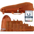 Produktbild: TRAVEL DUDE Packwürfel Set mit Kompression aus recycelten Plastikflaschen | Leichte Packing Cubes | Packtaschen Set für Rucksack & Koffer (Burnt Orange, 7-teiliges Set)