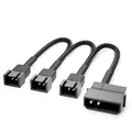 Produktbild: deleyCON 20cm 4-Pin Molex 12V auf 3x3-Pin Lüfterkabel - Lüfteradapter Lüfterkabel für Prozessor- und Gehäuselüfter - Verlängerung Netzteil Lüfter Kabel Schwarz