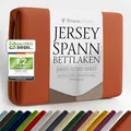 Produktbild: Strauss Home ® Jersey Spannbettlaken Spannbetttuch Bettlaken 100% Baumwolle 90x200-100x200 cm (Mandel/Zimtrot)