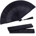Produktbild: Seide Faltfächer, Bambus Holz Handfächer Japanischer Vintage Retro Stil Handgemacht Handheld Fan mit Einer Stoffhülle und Quasten für Heimdekoration Party Hochzeit Tanzen Ostern Sommer Geschenk