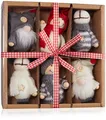 Produktbild: BRUBAKER 6-teiliges Set Weihnachtsfiguren aus Holz und Strick - Baumanhänger Rentiere Wichtel Winterkinder - Große Weihnachtsanhänger - 9-10 cm Baumschmuck Weihnachtswichtel in Geschenkbox