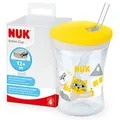 Produktbild: NUK Action Cup Trinkbecher Kinder | 12+ Monate | 230 ml | Drehdeckel mit weichem Strohhalm | auslaufsicher | BPA-frei | gelbe Katze
