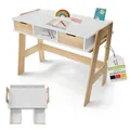 Produktbild: Juskys Kinderschreibtisch Fietje - Höhenverstellbarer Schreibtisch für Kinder, aus Holz, mit 2 Schubladen und viel Stauraum - Lerntisch in Weiß