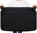 Produktbild: TIMEYARD Wäschekorb Geflochten, Wäschekorb Schwarz, Korb Geflochten, Aufbewahrungskorb für Baby Spielzeug, Square Laundry Baskets, Korb Aufbewahrung für Decken, kissen, Gästehandtuchkorb, 65L, Schwarz
