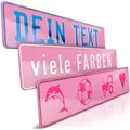 Produktbild: schildEVO 1 Fun-Schild geprägt | Rosa mit Wunschtext bis zu 16 Zeichen | Aluminium Namensschild | Individuelles Fun-Kennzeichen | Bohrlöcher & Saugnäpfe