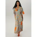 Produktbild: Maxikleid ANISTON SELECTED, Damen, Gr. 40, N-Gr, bunt (hellbau, orange, lila), Single Jersey, Obermaterial: 95% Viskose, 5% Elasthan, bedruckt, geblümt, gemustert, lässig geschnitten lang, V-Ausschnitt, weit, Kleider Maxikleid, mit weiten, 3/4-langen Ärmeln