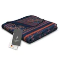 Produktbild: biederlack weiche Kuscheldecke 'Persian Garden' aus Baumwolle & Polyacryl I Made in Germany I orientalische Wohndecke mit Ornamenten I Tagesdecke 150x200 cm I Sofadecke in Dunkelblau-Orange I Öko-Tex