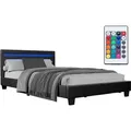 Produktbild: Juskys Polsterbett Paris 120 x 200 cm mit LED, Lattenrost & Kunstleder Schwarz - Schwarz