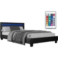 Produktbild: Juskys Polsterbett Verona – Bettgestell Mit Led-beleuchtung, Lattenrost & Kopfteil – Bett Aus Holz & Kunstleder – Jugendbett 120 X 200 Cm In Schwarz