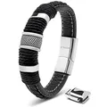 Produktbild: SERASAR Armbänder Herren Silber 23cm Männer Armband Leder Armreif Lederband Herrenarmreif Armschmuck Schmuck Flecht Wickelarmband Kette Leather Bracelet