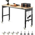 Produktbild: VEVOR Werkbank 1524x559x711-1030mm, 907 kg Tragkraft, Werktisch mit Steckdose, Rädern und Stecktafel, robuster Arbeitstisch mit Eichenholzplatte für Garage, Werkstatt, Büro und Zuhause