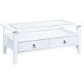 Produktbild: Inter Link - Couchtisch Aus Kiefernholz Mit Glasplatte Und 2 Weiß Gebeizten Schubladen