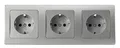 Produktbild: DELPHI Steckdose Unterputz 3-fach Silber Grau UP Einbau 3Stück 250V Schutzkontakt Steckdosen mit 3-fach Rahmen