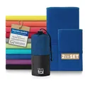Produktbild: Blumtal Mikrofaser Handtuch 180 x 90cm + 1x 80 x 40cm - Handtücker Microfaser schnelltrocknend - optimales Fitness Handtuch/Strandtuch Mikrofaser/Gym Towel - Reisehandtuch kompakt - Kings Blau