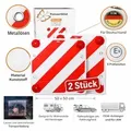 Produktbild: 2x Warntafel Rot Weiß Warnschild Fahrradträger 50x50 cm E Prüfzeichen Reflektor