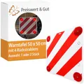 Produktbild: Preiswert&Gut 2x Warntafel 50x50 cm für Deichsel Fahrradträger Weiß Rot mit 4x E Prüfzeichen Reflektor und 4 Metallösen Kunststoff witterungsbeständig Wohnmobil Anhänger LKW Deutschland (2)