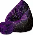 Produktbild: Dreamroots Bean Bag 80x80x120cm Sitzsack mit Lehne und Hocker und Bezug Sitzkissen Boden Chill Sack Bubibag Sitzsack Purple Leaves